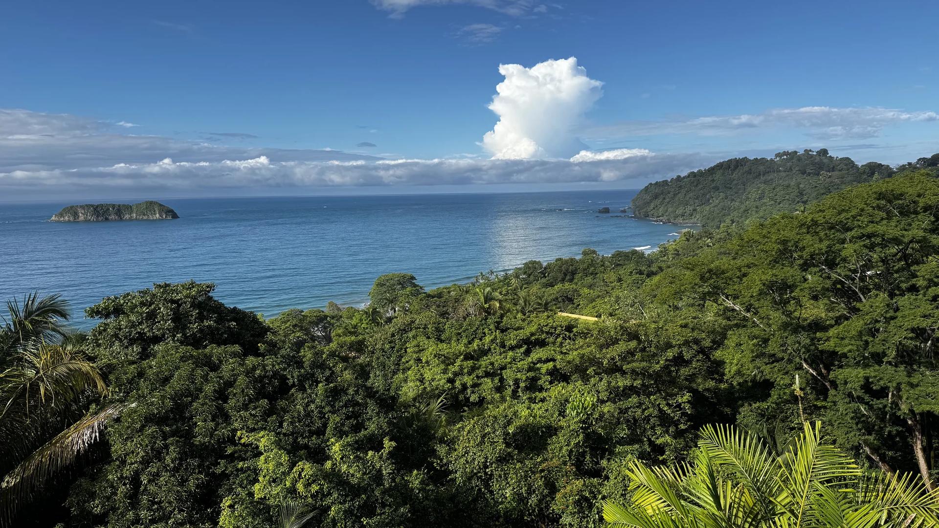 Vue sur la forêt tropicale et l'océan Pacifique depuis les hauteurs de Manuel Antonio