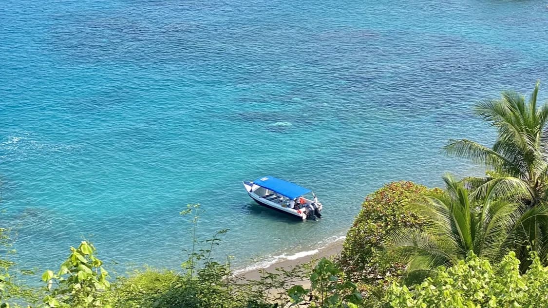 Vue sur des bateaux accostant sur une plage